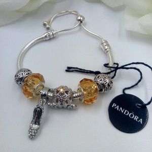 Pandora sliding Bracelet w/charms S925ALE cz